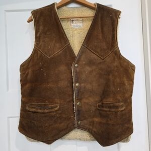 Vintage Berman Buckskin Co Men’s Genuine Leather Suede Sherpa Lined Vest Western